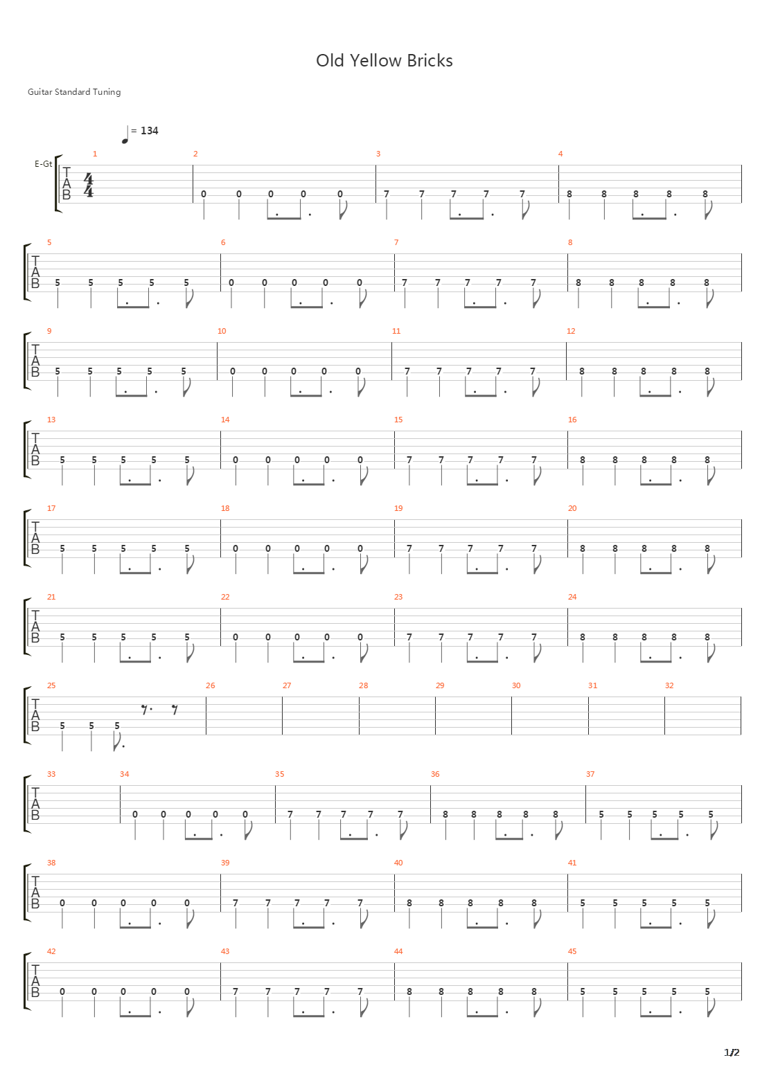 Old Yellow Bricks吉他谱