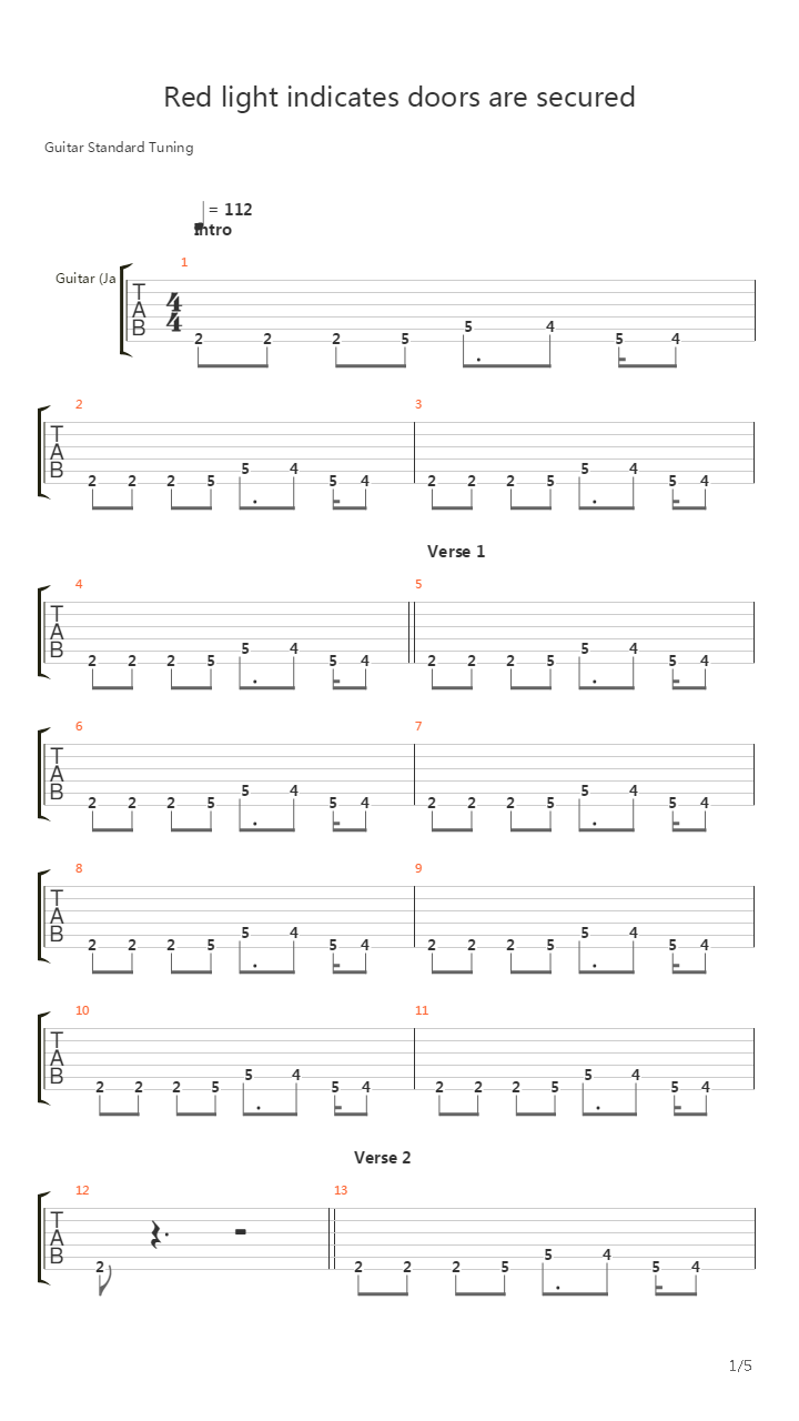 Red Light Indicates Doors Are Secured吉他谱