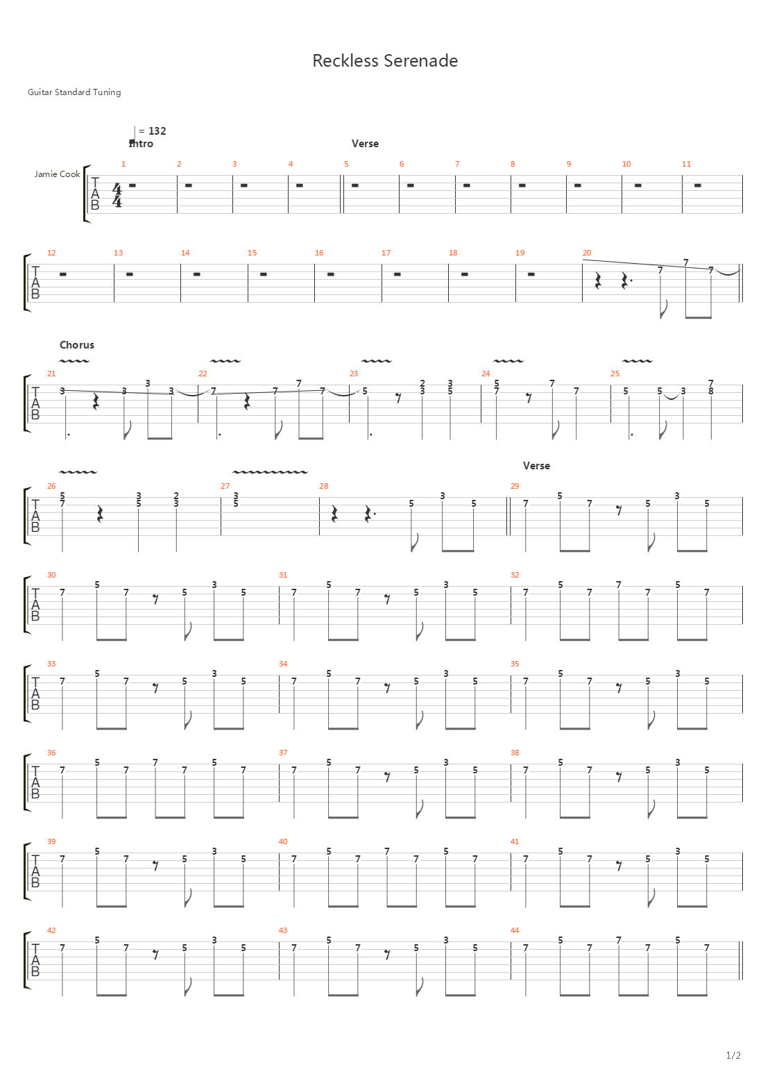 Reckless Serenade吉他谱