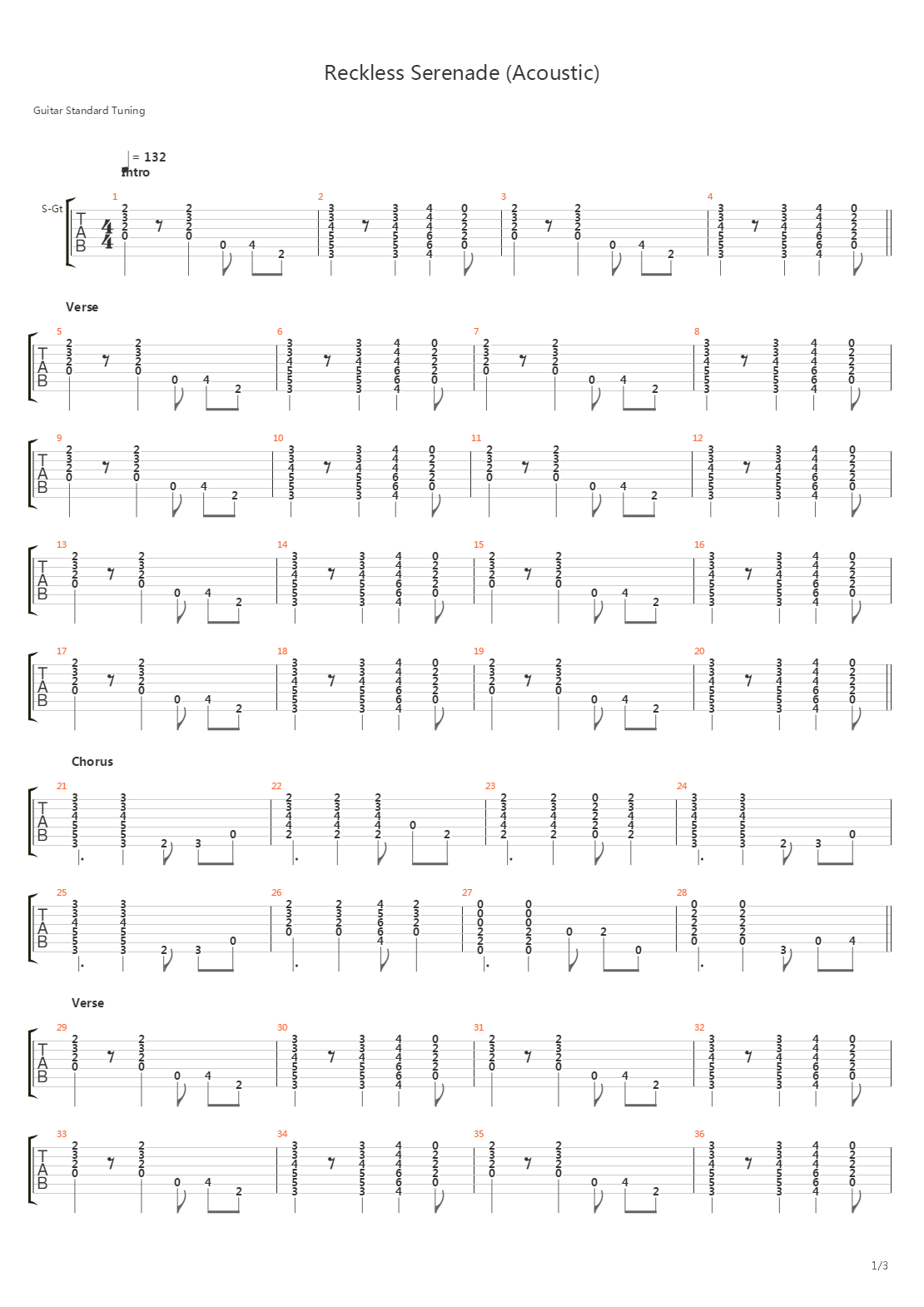 Reckless Serenade吉他谱
