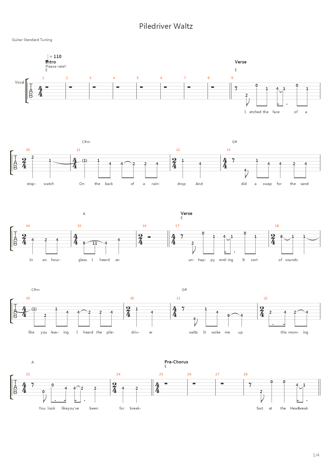 Piledriver Waltz吉他谱