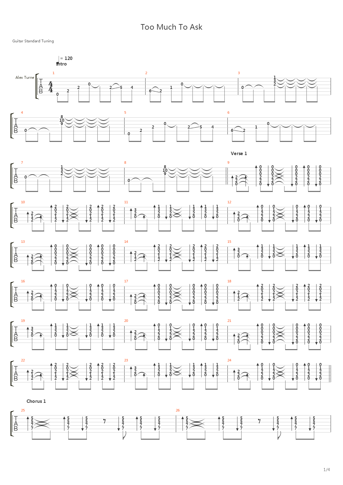Too Much To Ask吉他谱