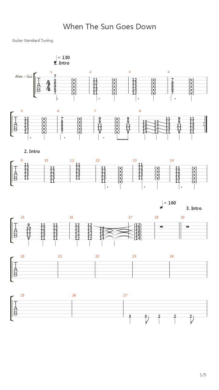 When The Sun Goes Down吉他谱