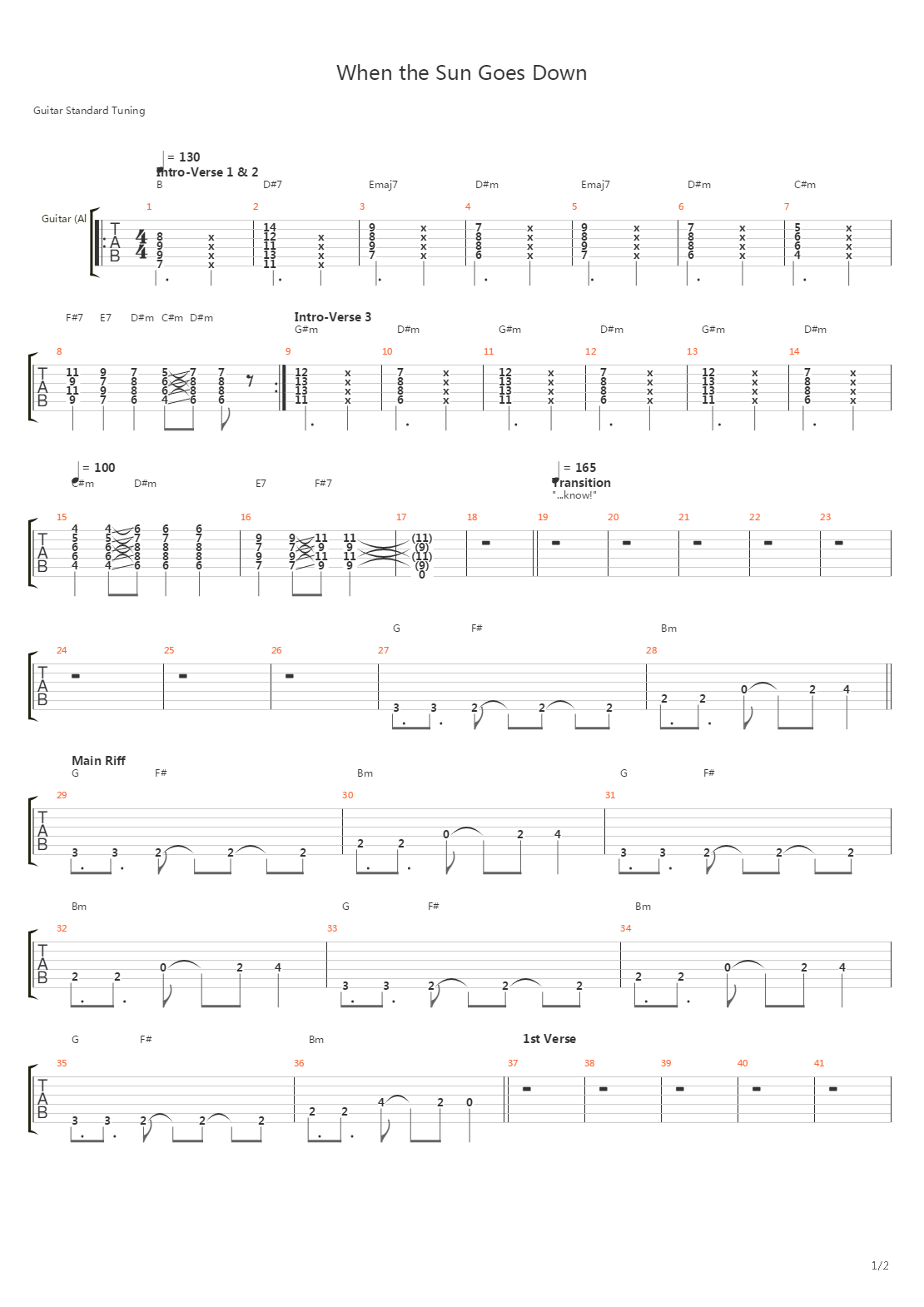 When The Sun Goes Down吉他谱