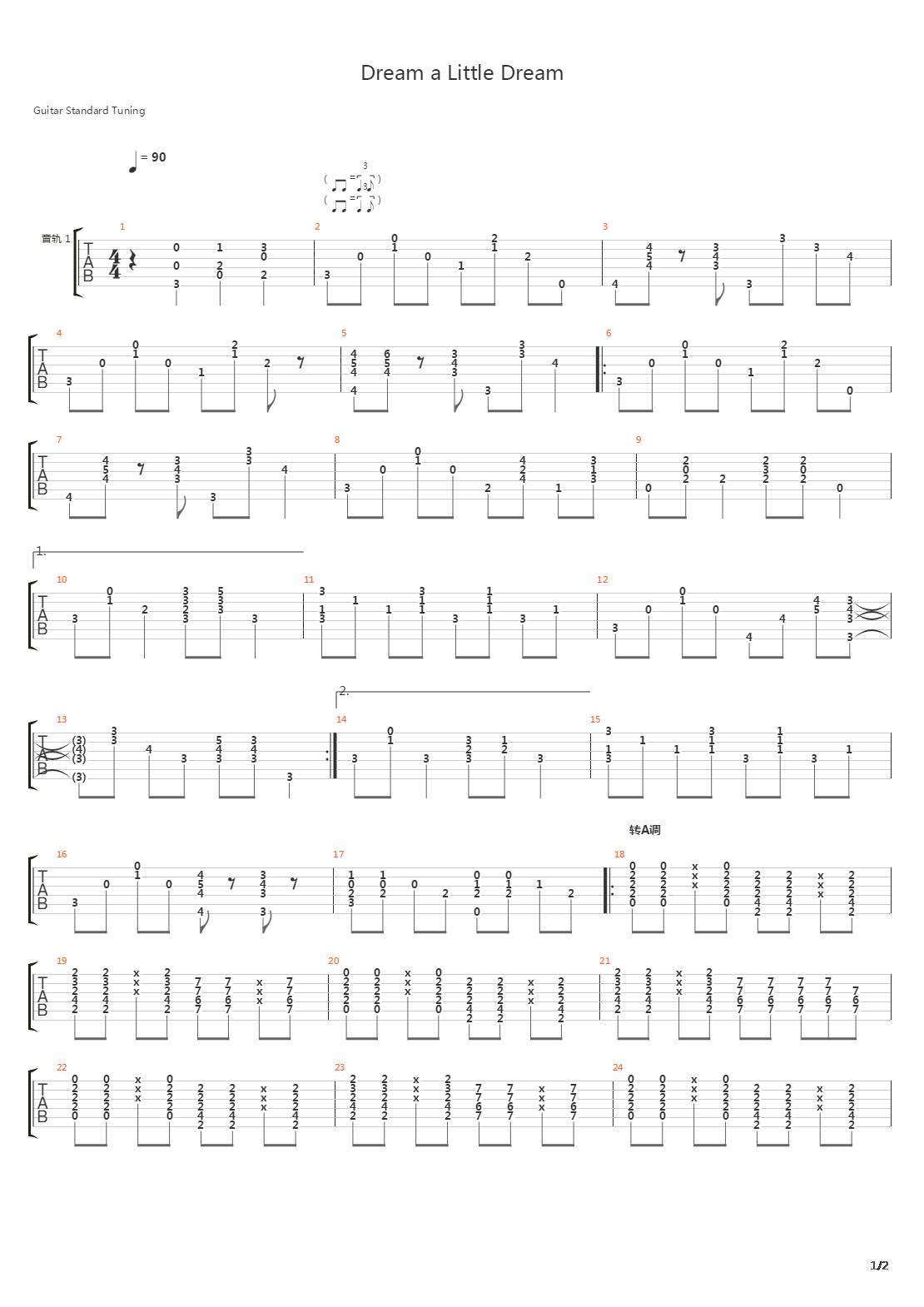 Dream a Little Dream吉他谱