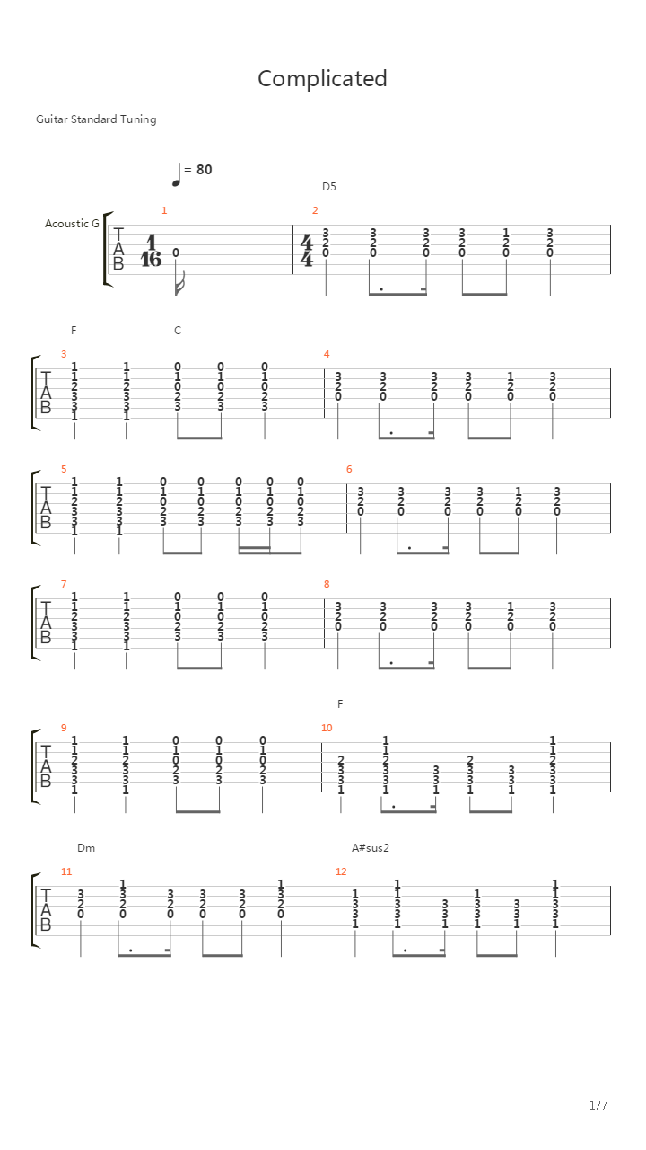Complicated吉他谱