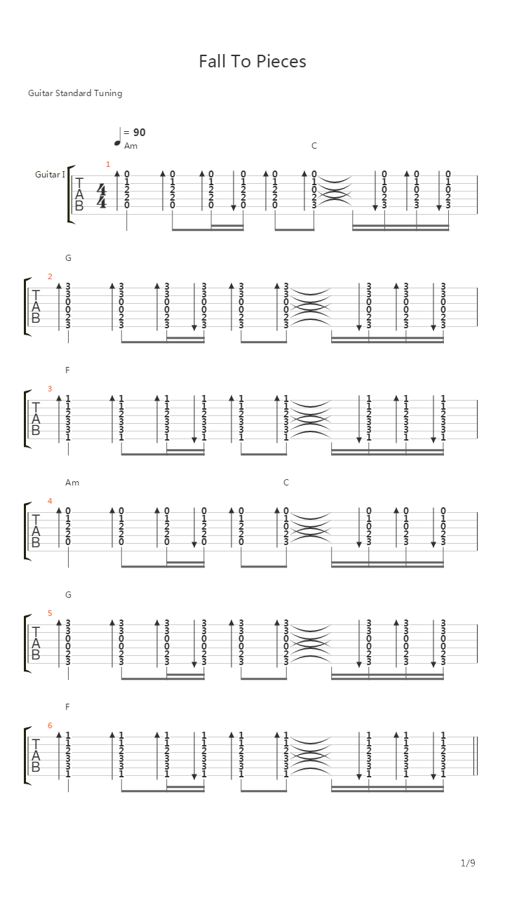 Fall To Pieces吉他谱