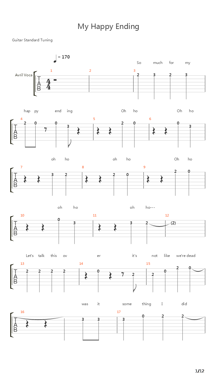 My Happy Ending吉他谱