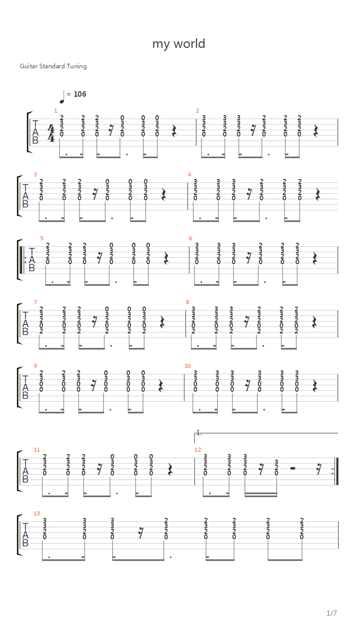 My World吉他谱