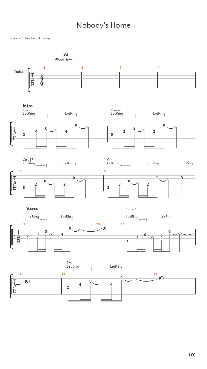 Nobodys Home吉他谱