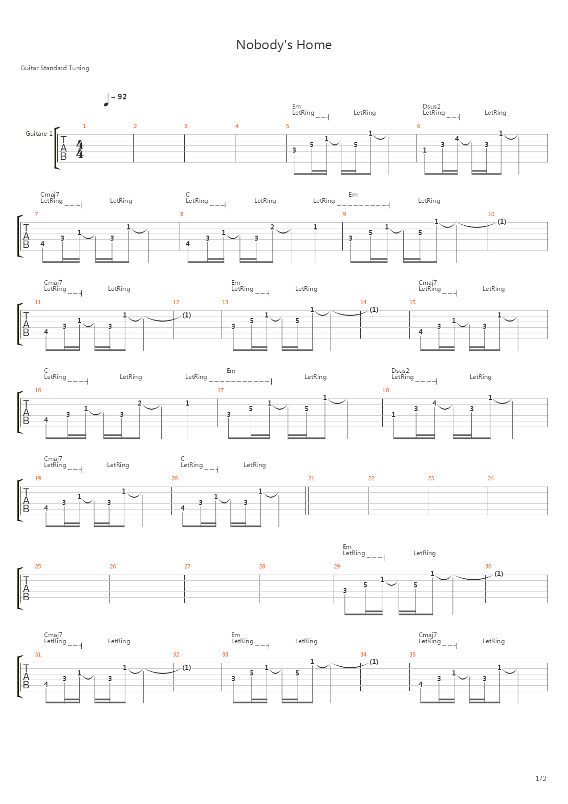 Nobodys Home吉他谱