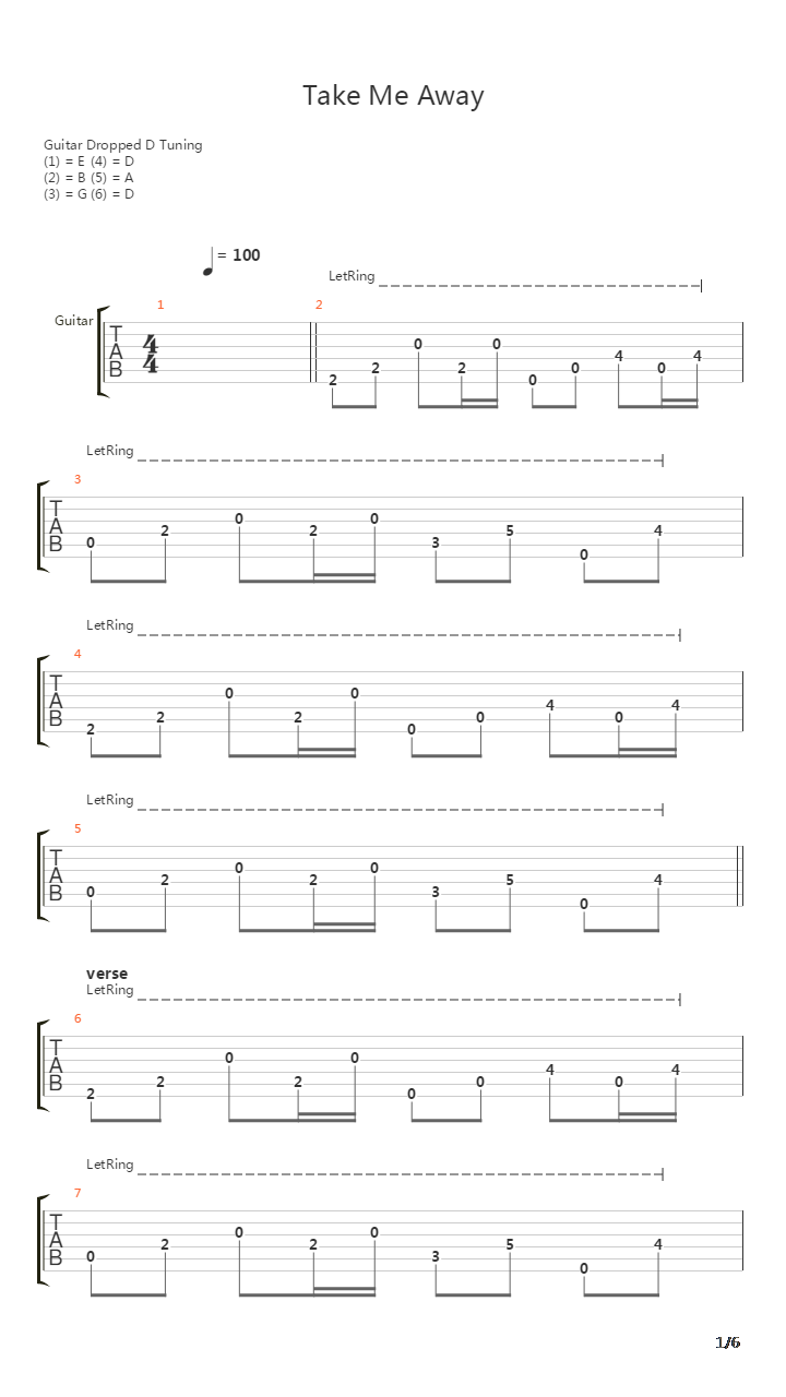 Take Me Away吉他谱