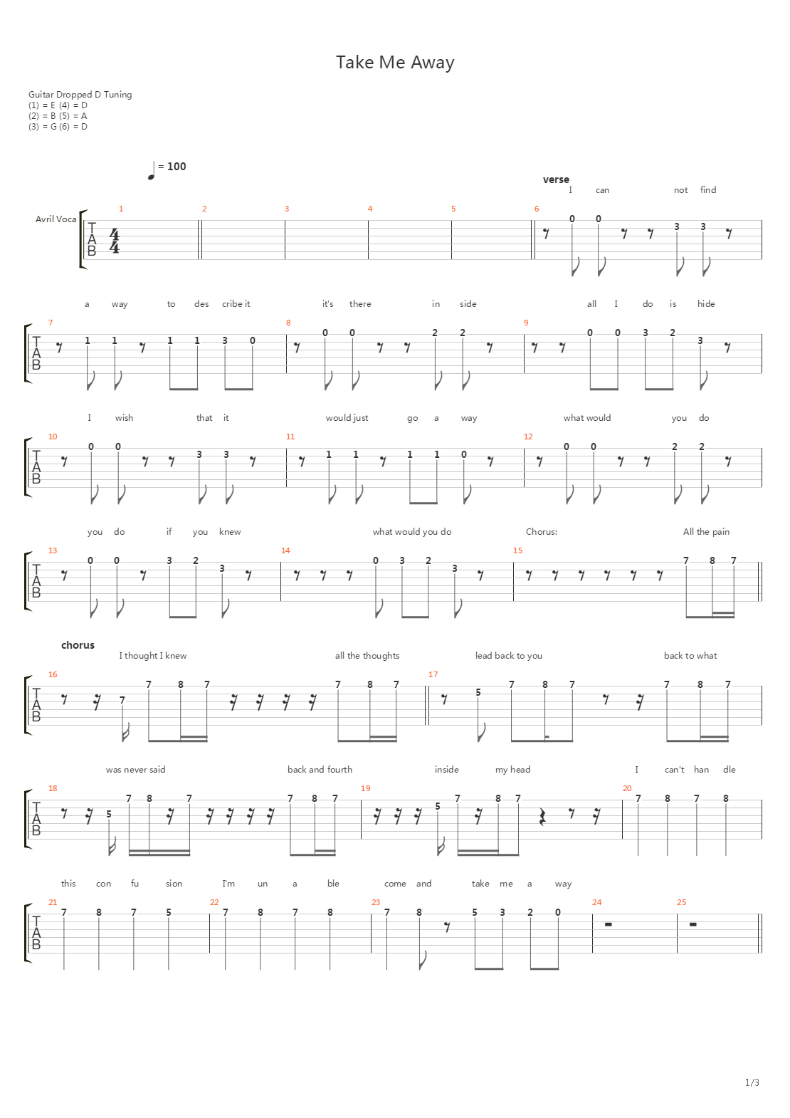 Take Me Away吉他谱