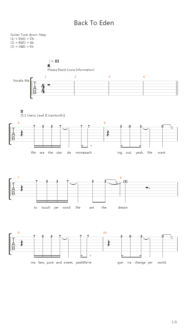 Back To Eden吉他谱