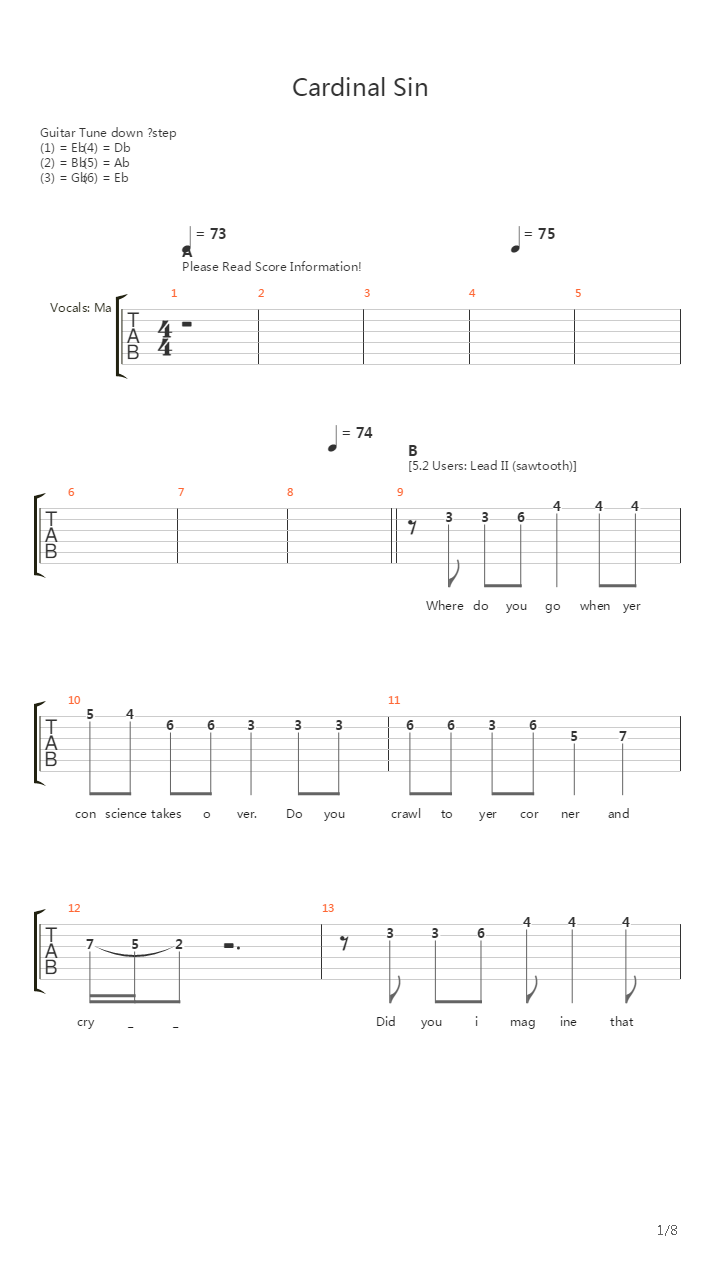 Cardinal Sin吉他谱