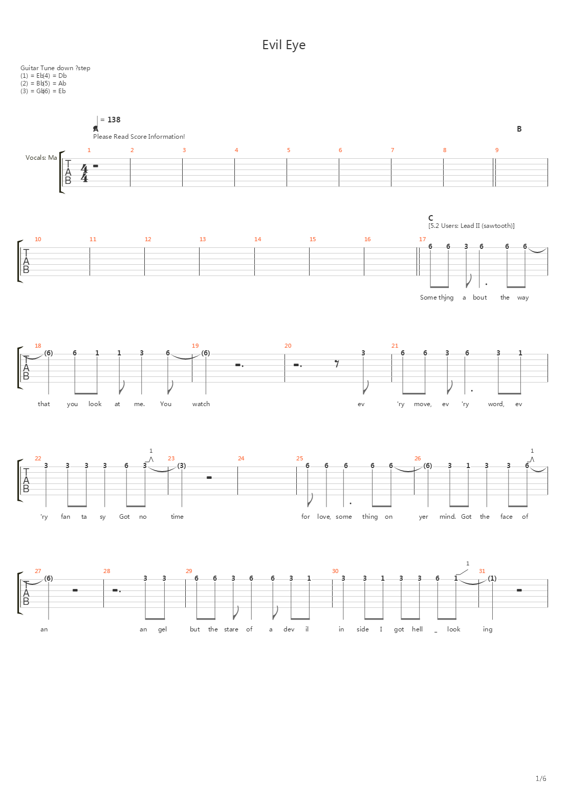 Evil Eye吉他谱