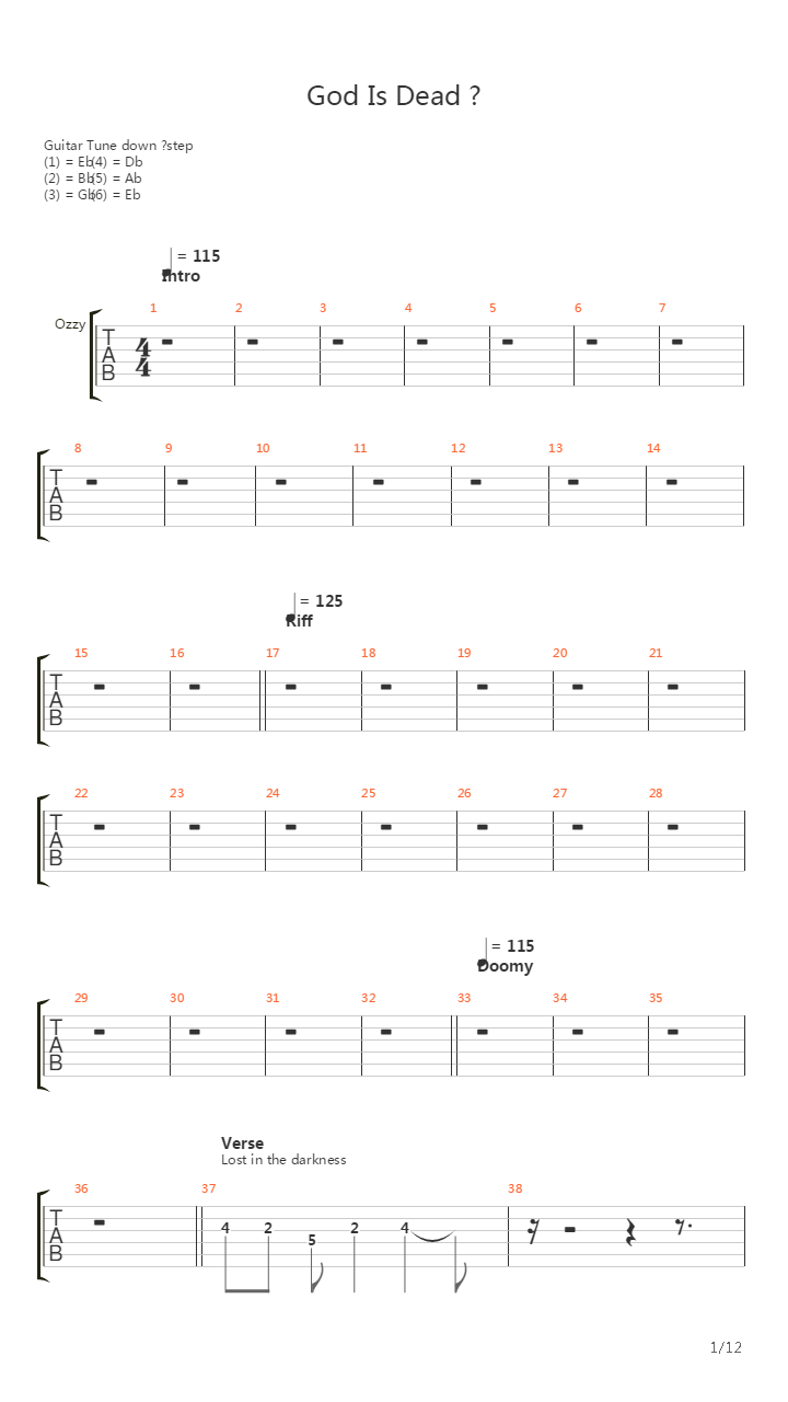 God Is Dead吉他谱