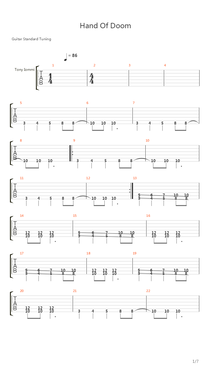 Hand Of Doom吉他谱