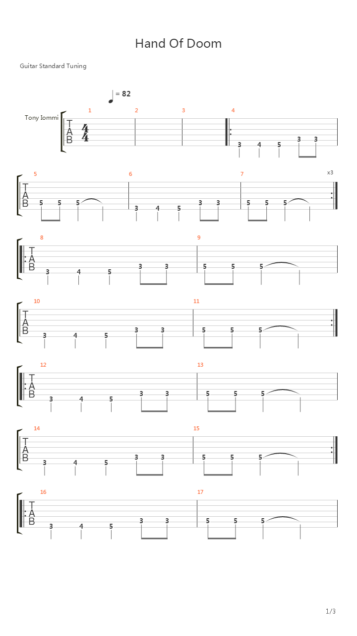Hand Of Doom吉他谱