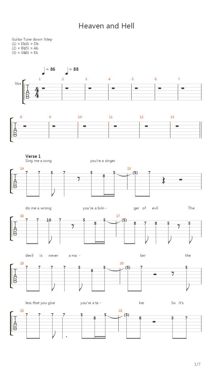 Heaven And Hell吉他谱