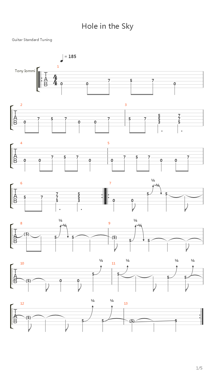 Hole In The Sky吉他谱