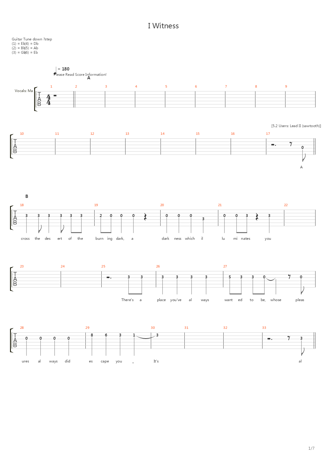 I Witness吉他谱