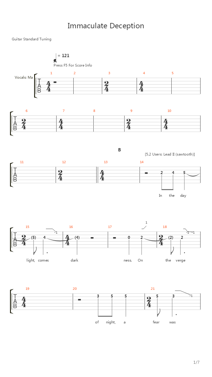 Immaculate Deception吉他谱