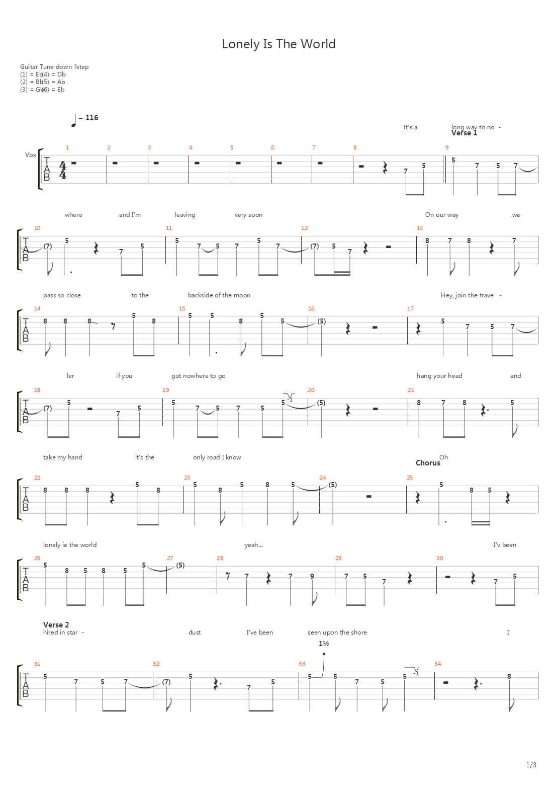 Lonely Is The World吉他谱