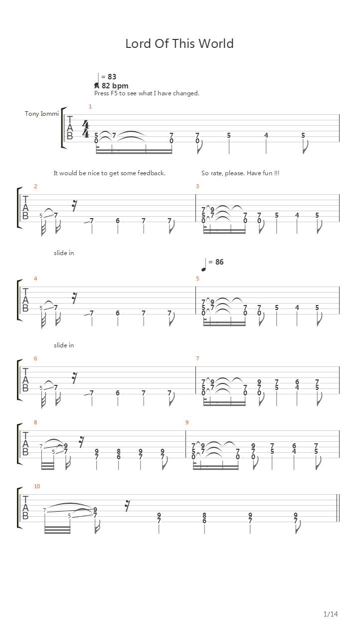 Lord Of This World吉他谱