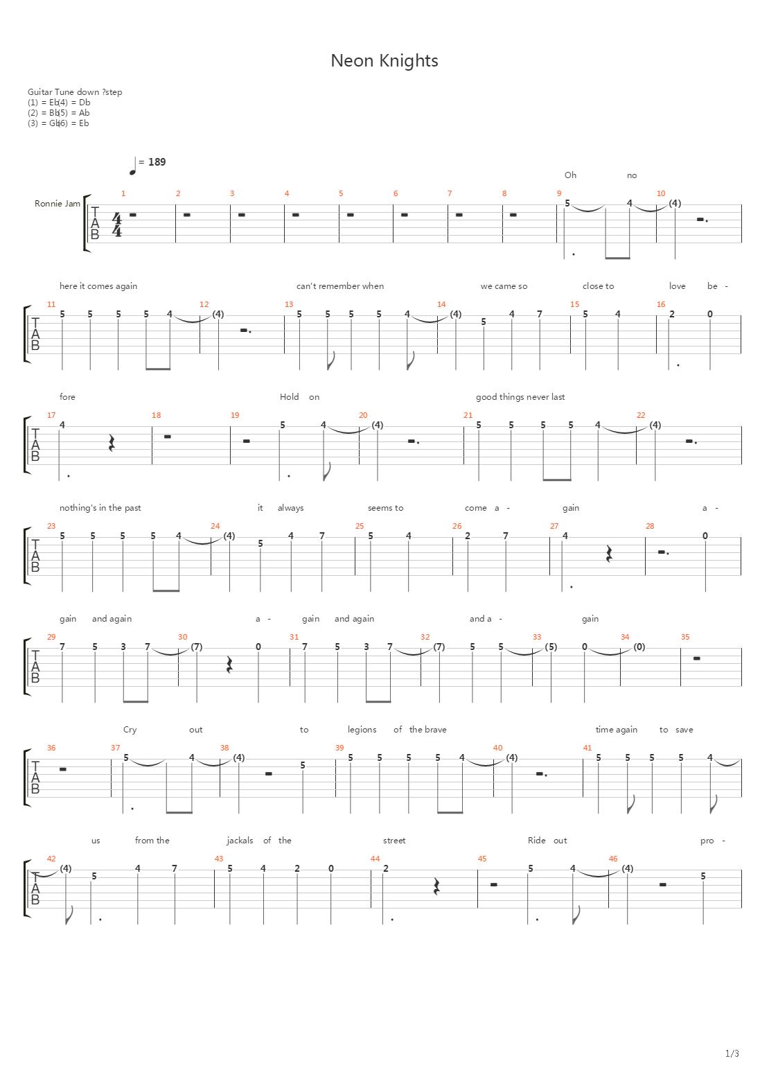 Neon Knights吉他谱