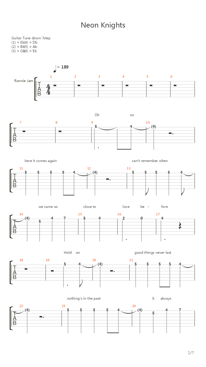 Neon Knights吉他谱