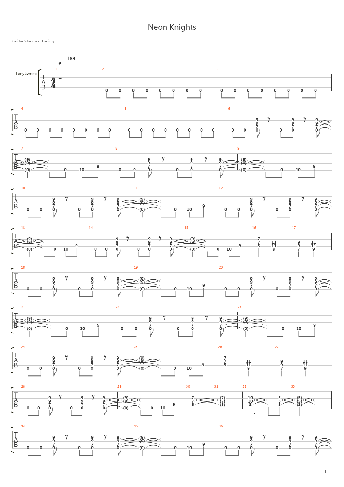 Neon Knights吉他谱