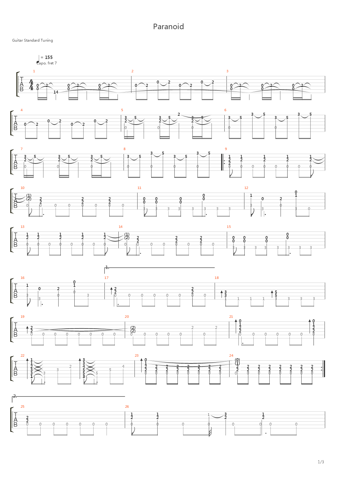 Paranoid吉他谱