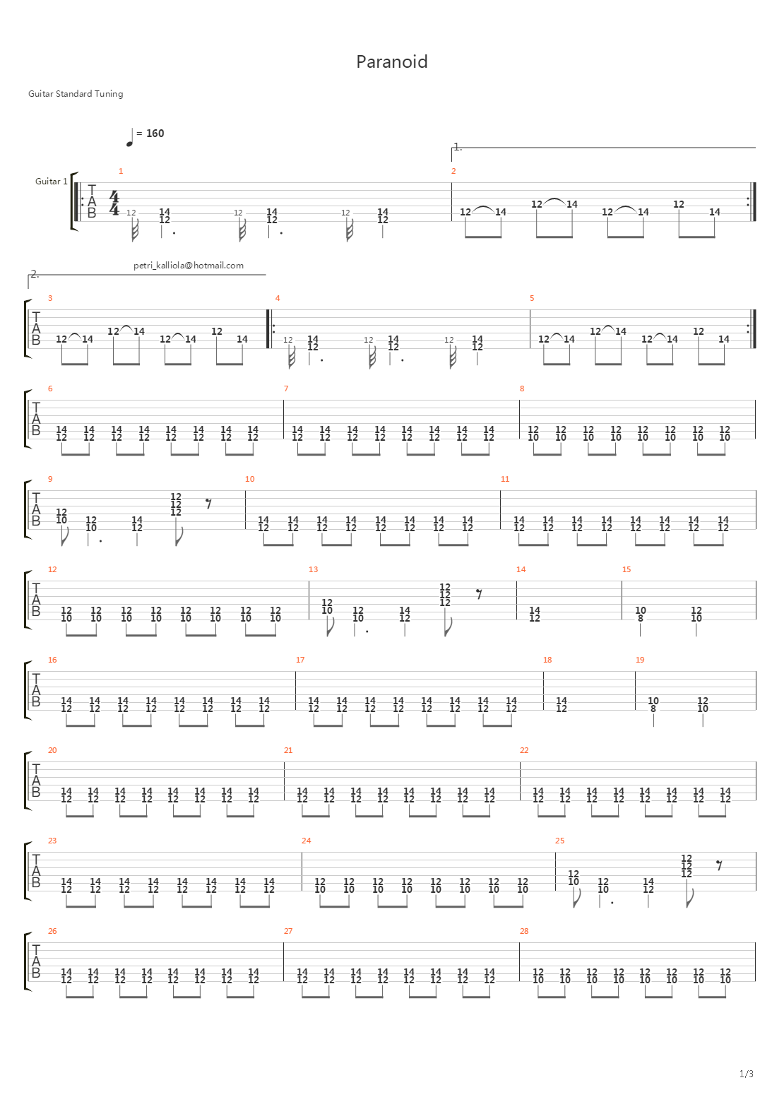 Paranoid吉他谱