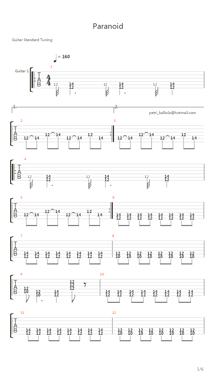 Paranoid吉他谱