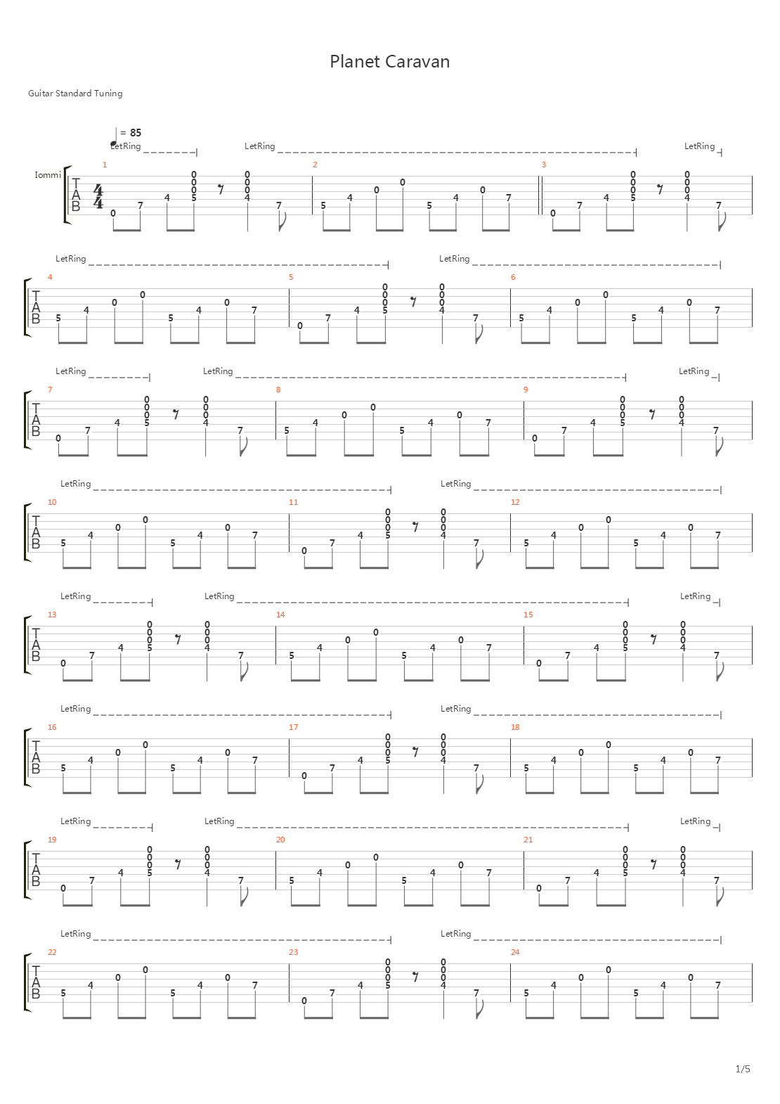 Planet Caravan吉他谱