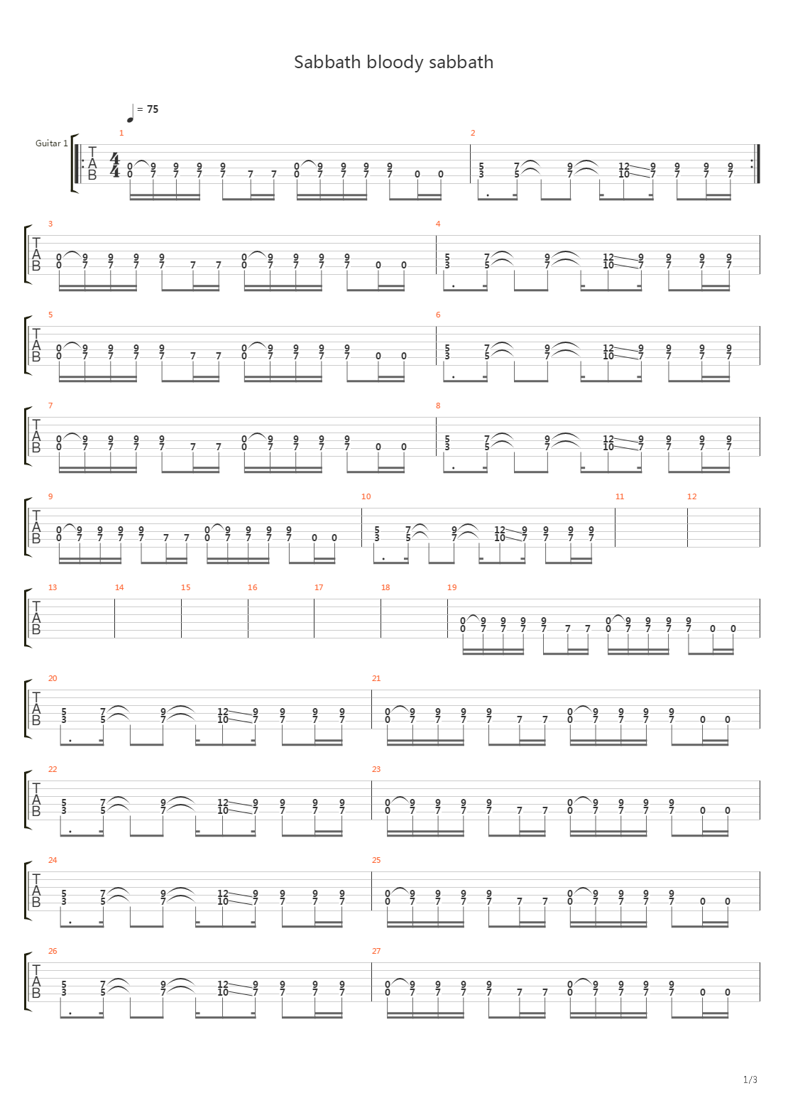 Sabbath Bloody Sabbath吉他谱