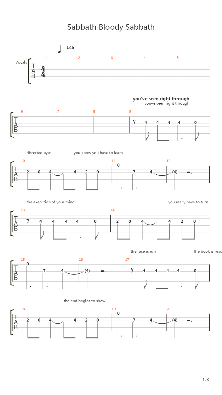 Sabbath Bloody Sabbath吉他谱