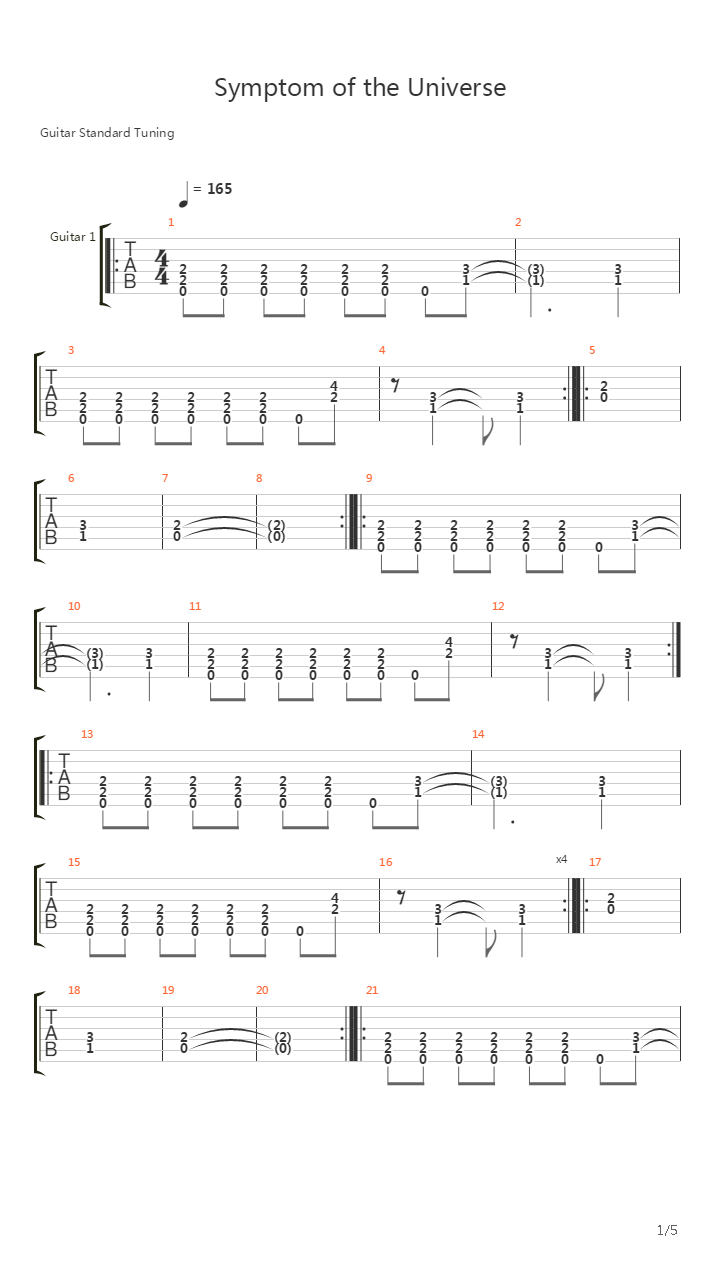 Symptom Of The Universe吉他谱