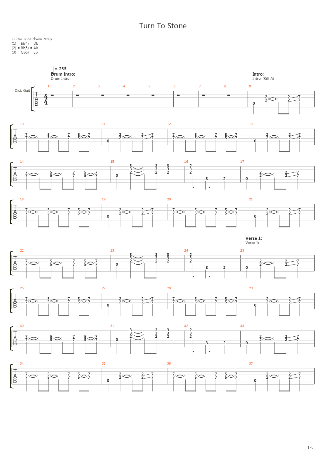 Turn To Stone吉他谱