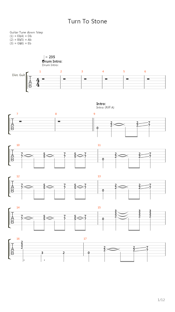 Turn To Stone吉他谱