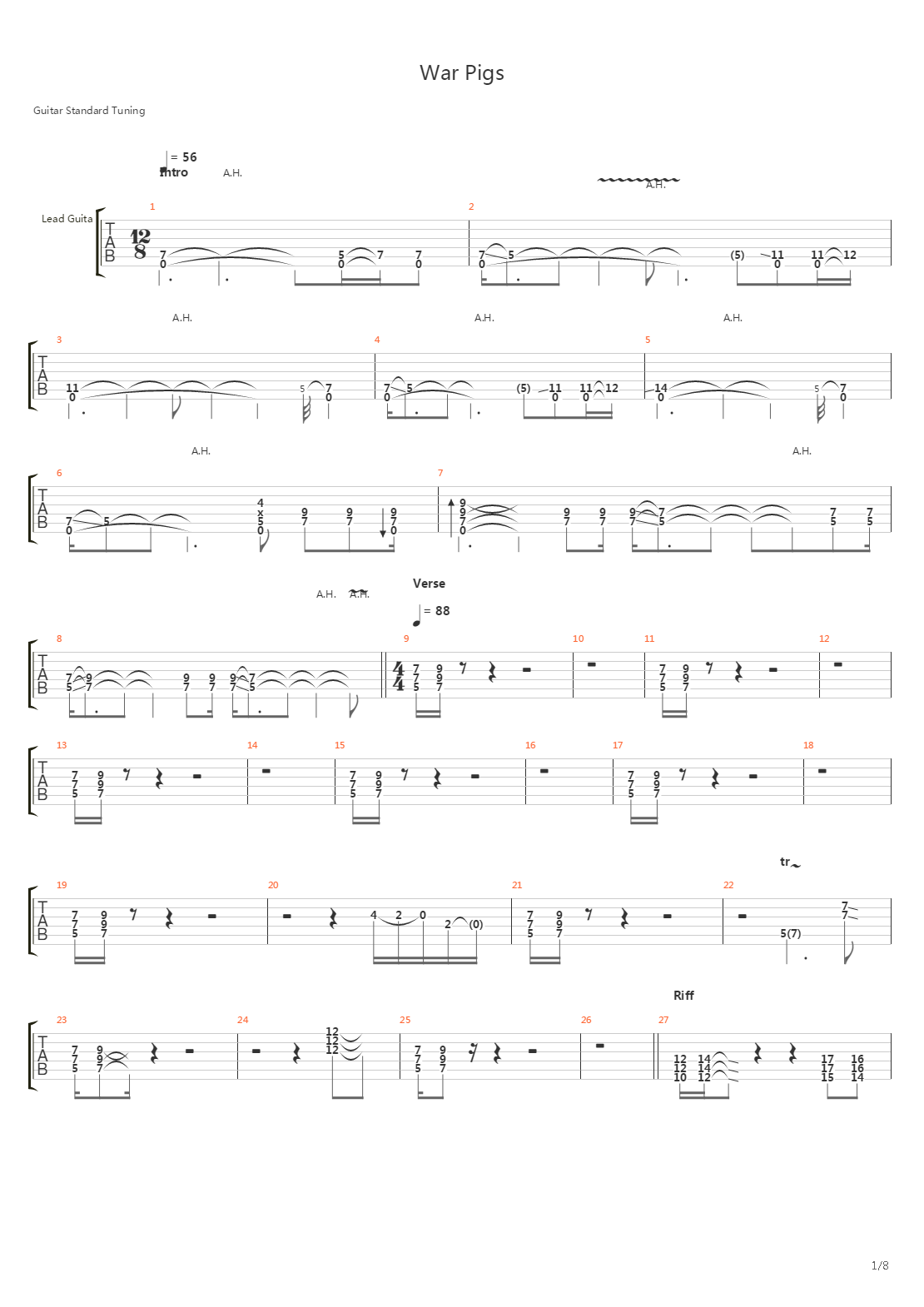 War Pigs吉他谱