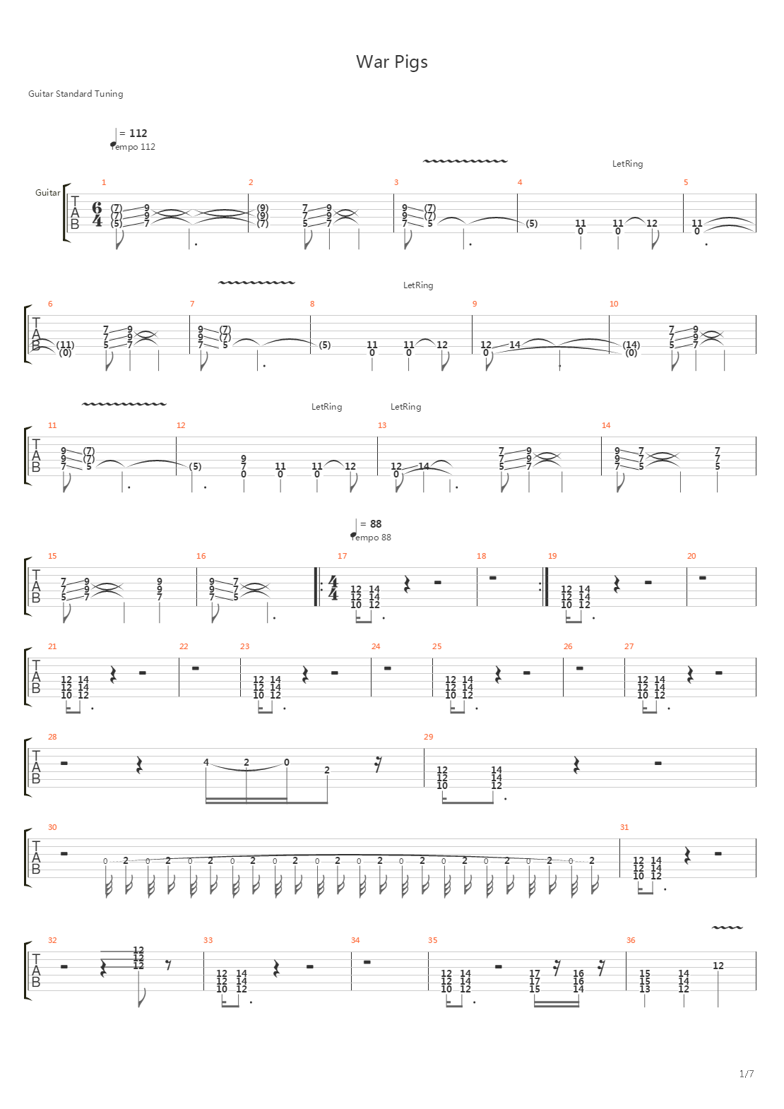 War Pigs吉他谱
