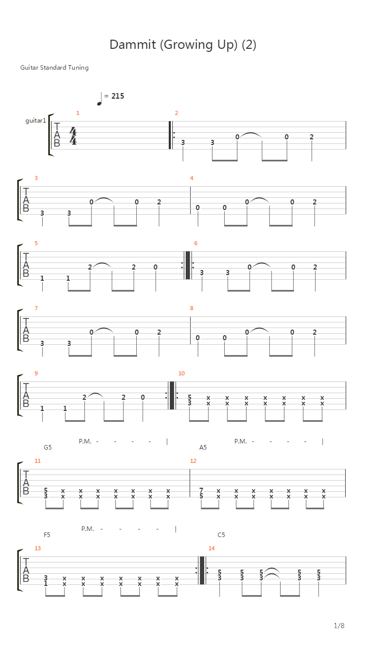 Dammit吉他谱