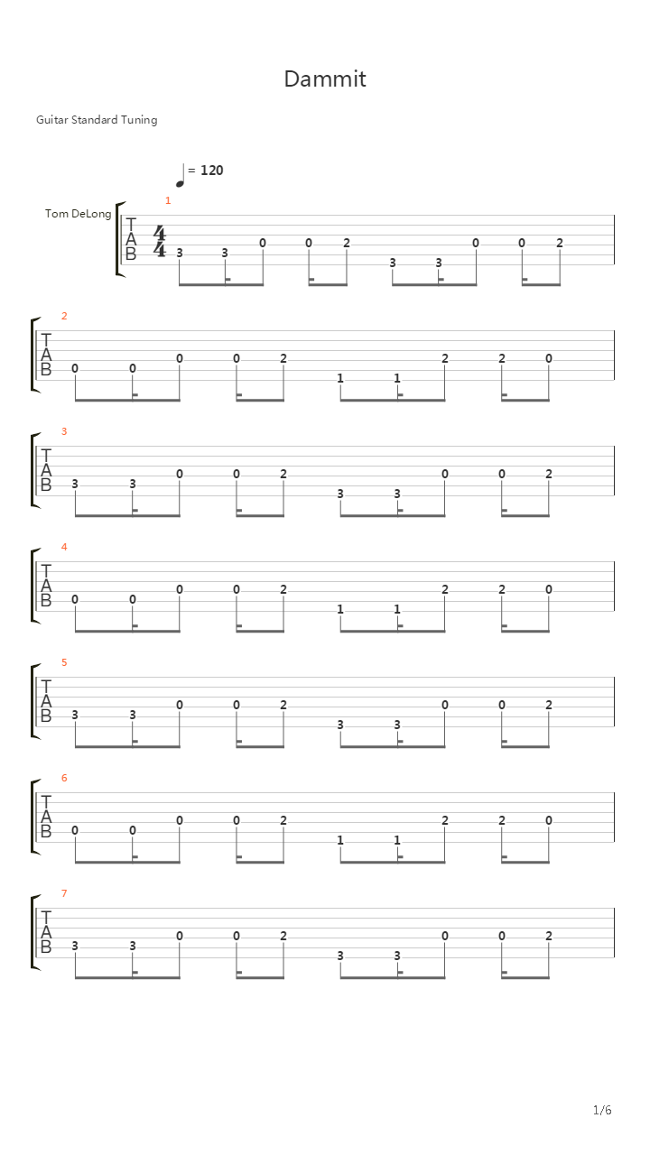 Dammit吉他谱