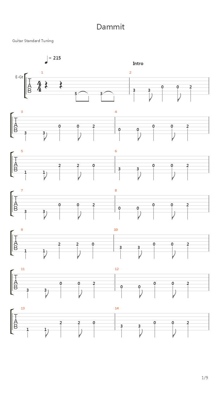 Dammit吉他谱