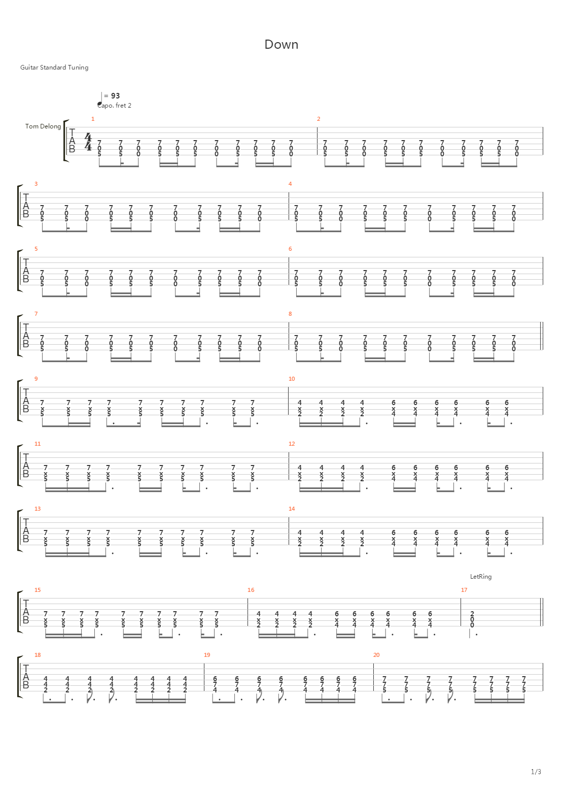 Down吉他谱