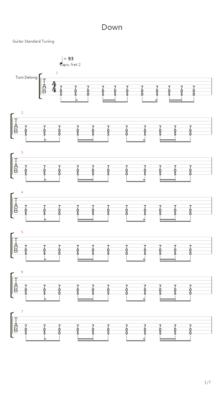 Down吉他谱