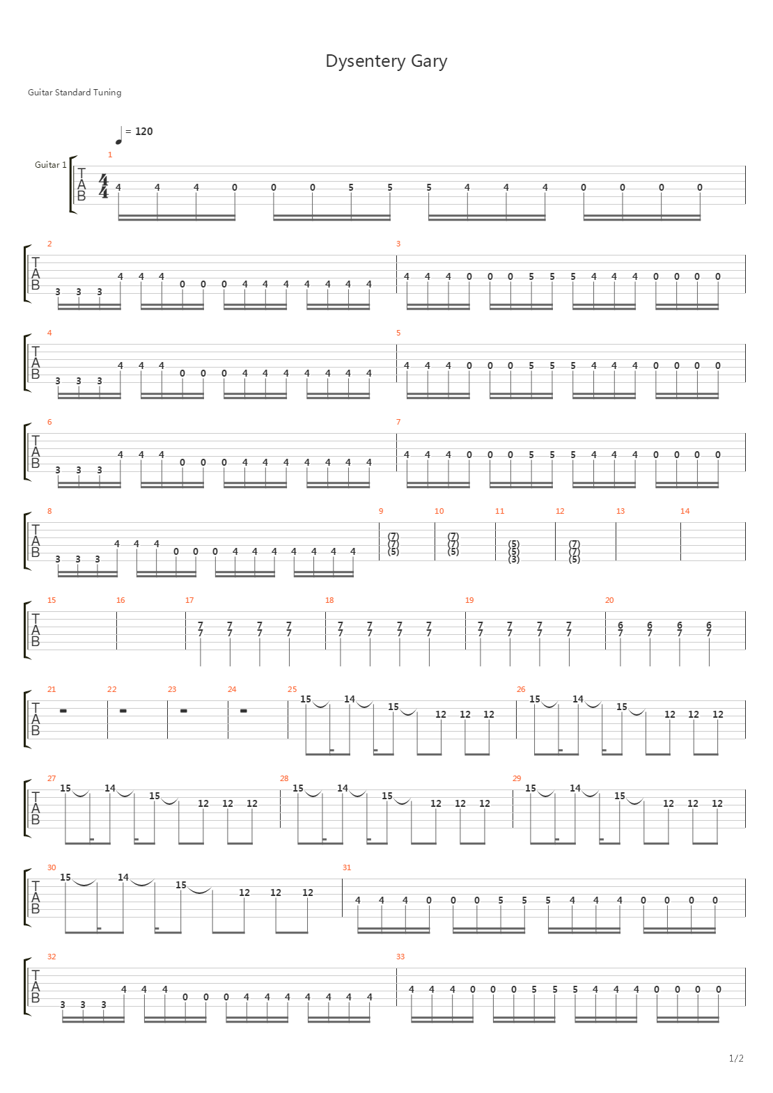 Dysentery Gary吉他谱