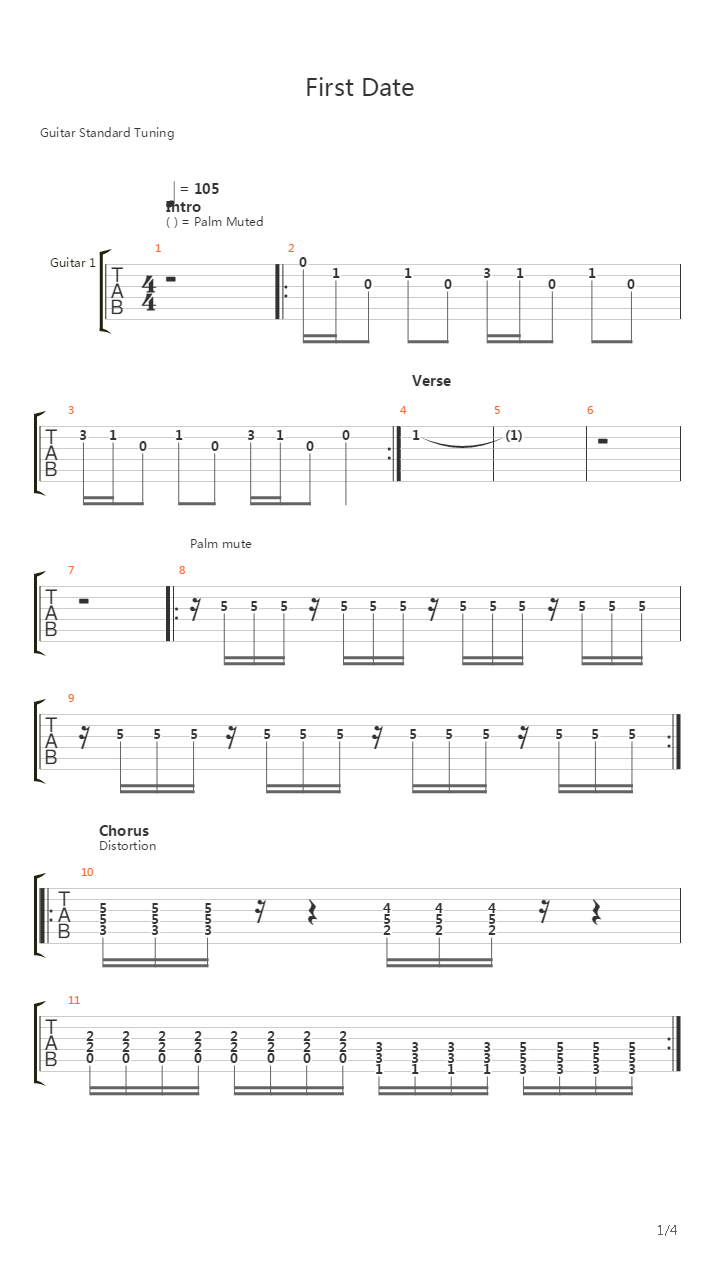 First Date吉他谱